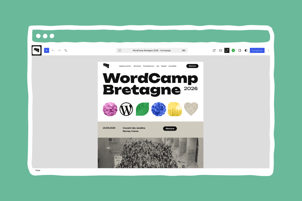 On a créé le site du WordCamp Bretagne 2026 avec l’éditeur de site et… c’est presque tout