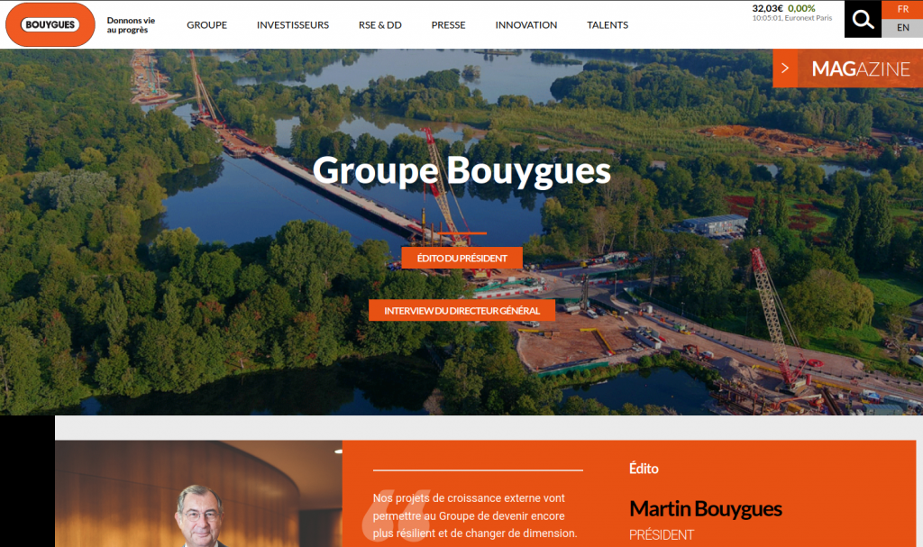 Capture d'écran du site Bouygues